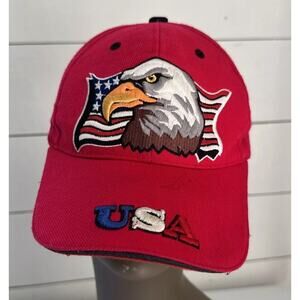 USA American Flag and Eagle Embroidered Patriotic Cap Hat Red Strapback